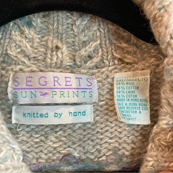 SEGRETS SUN PRINTS Sz L Wool Cotton Blend Hand Knitted Drop Shoulder Cardigan - Picture 2 of 13